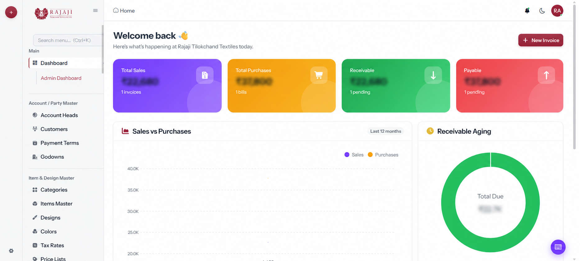 Rajajitex accounting dashboard